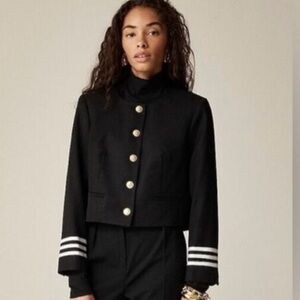 J Crew Collection Louisa Wool Blend Lady Jacket Black white striped cuff